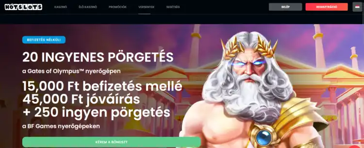 HotSlots Casino 20 ingyenes pörgetés befizetés nélküli bónusz